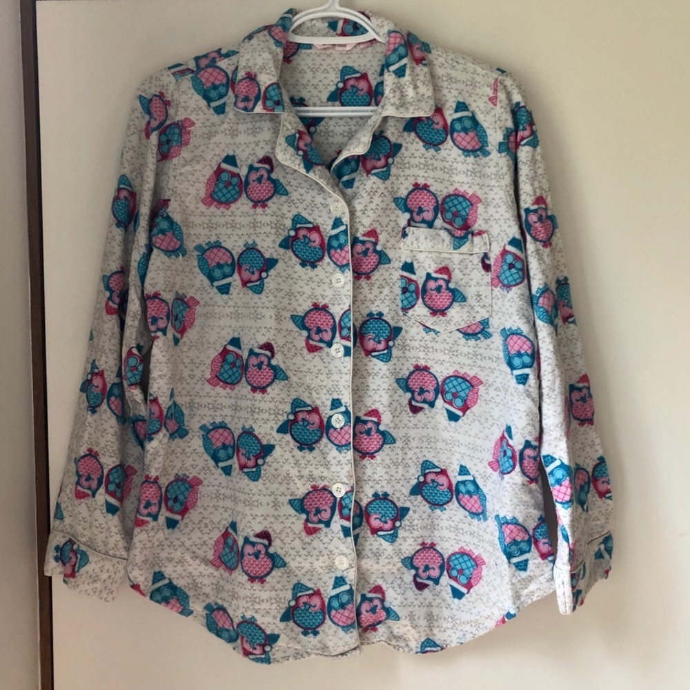 Owl print button down PJ top La Vie En Rose